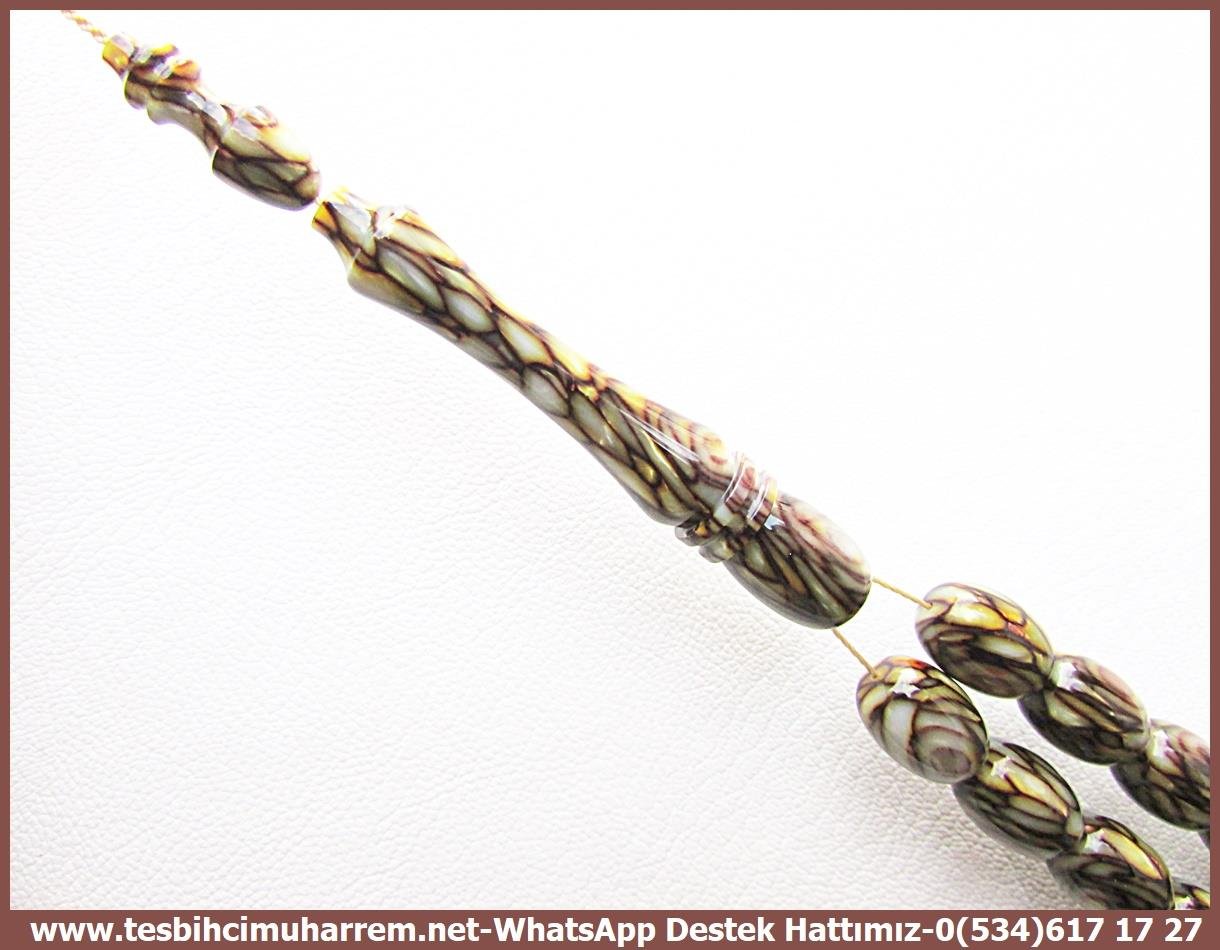 Galanit TesbihTM13785Birkan Soylu Usta El İşçiliği Tespih | Multicolor Galalith, Eski Objeden, Kapsül Kesim, Yılan Desenli 