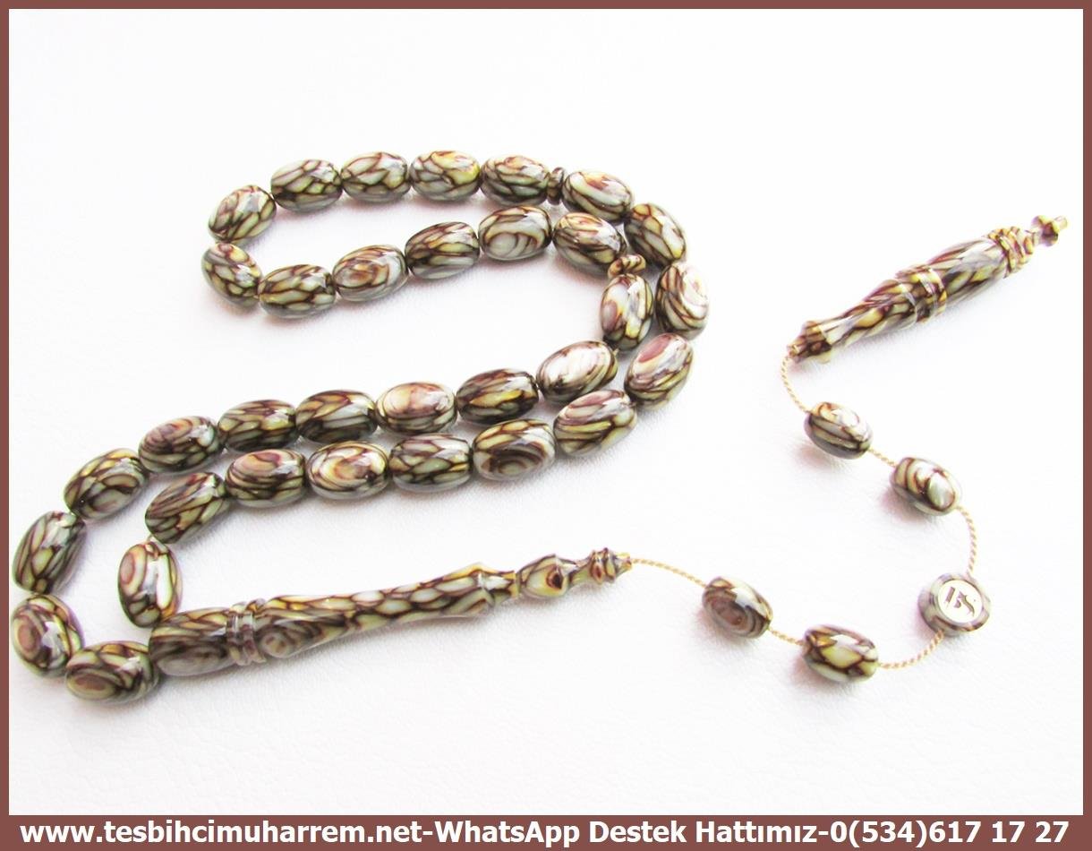 Galanit TesbihTM13785Birkan Soylu Usta El İşçiliği Tespih | Multicolor Galalith, Eski Objeden, Kapsül Kesim, Yılan Desenli 