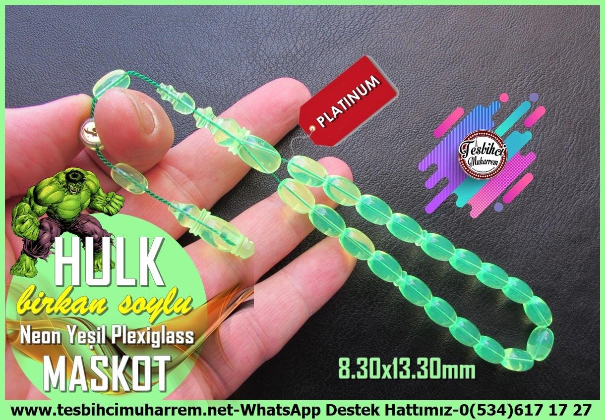 Efe Maskot TesbihlerTM14059Birkan Soylu Usta İşçilikli Hulk Maskot Tespih – Plexiglass Uçak Camı, Bilek Boy, Saydam Neon Yeşil El Yapımı Koleksiyonluk TespihTespih Maskot I Bilek Boy Saydam Neon Yeşil Hulk Tesbih