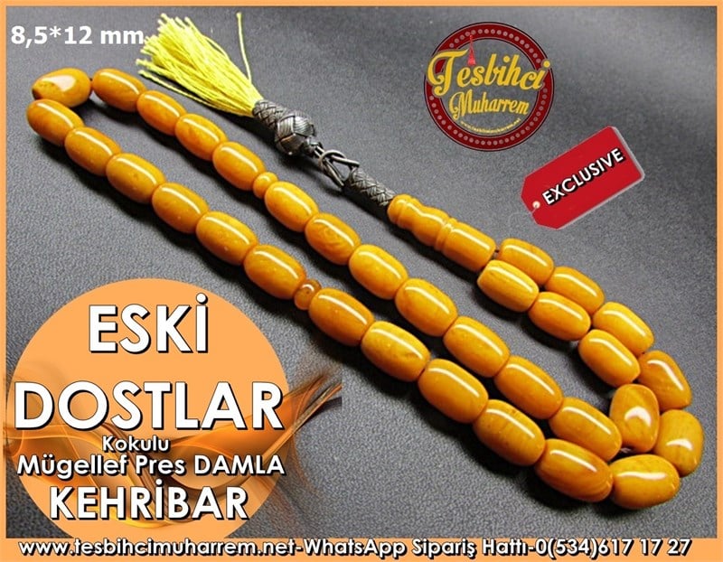 Mügellef Damla Kehribar Tesbih 8,5*12 mm Eski Dostlar