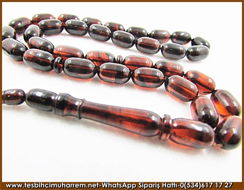 Eski Alman Objeden Sıkma Kehribar Tesbih 6*10 mm Tirbüşon Kemal 