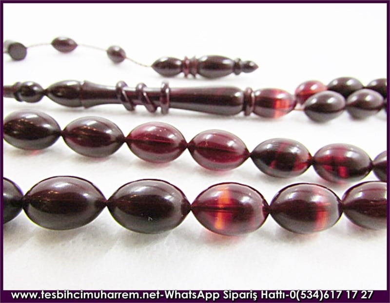 Sıkma Kehribar Tesbih 8*12,5 mm Mor Güllerin Kokusuna