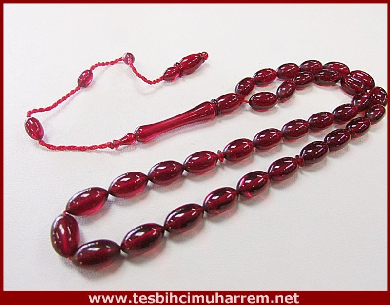 ATEŞ KEHRİBARI TESBİH 7x11.5 mm NAR KIRMIZISI BERD-İ BEYZA
