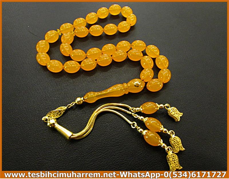 SIKMA KEHRİBAR TESBİH 7,5*10 mm ALTIN PÜSKÜLLÜ KARTAL AĞA