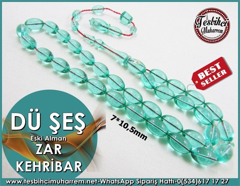 Zar Kehribar Tesbih 7*10,5 mm Eski Alman Dü Şeş 