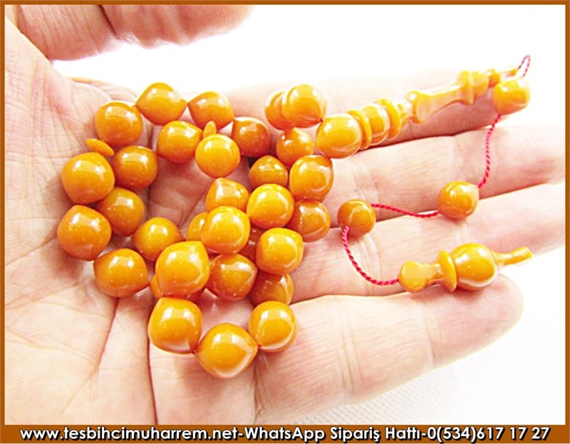 Sıkma Kehribar Tesbih 10*12 mm Kayısı Tonda Burgaçlı