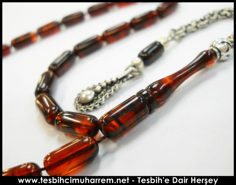 5X10 mm TESBİH-ÜL LEHİDE KAHVE SİYAH DAMARLI SIKMA KEHRİBAR TESBİH