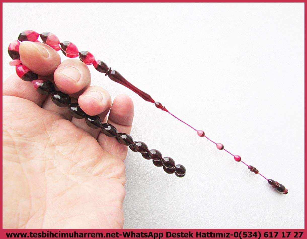 Pembe Kehribar TesbihlerTM13707Çağlar Sefa Özbek Usta Tornası | Çift Renk Süzme Beyzi Kesim Sıkma Kehribar Tespih,