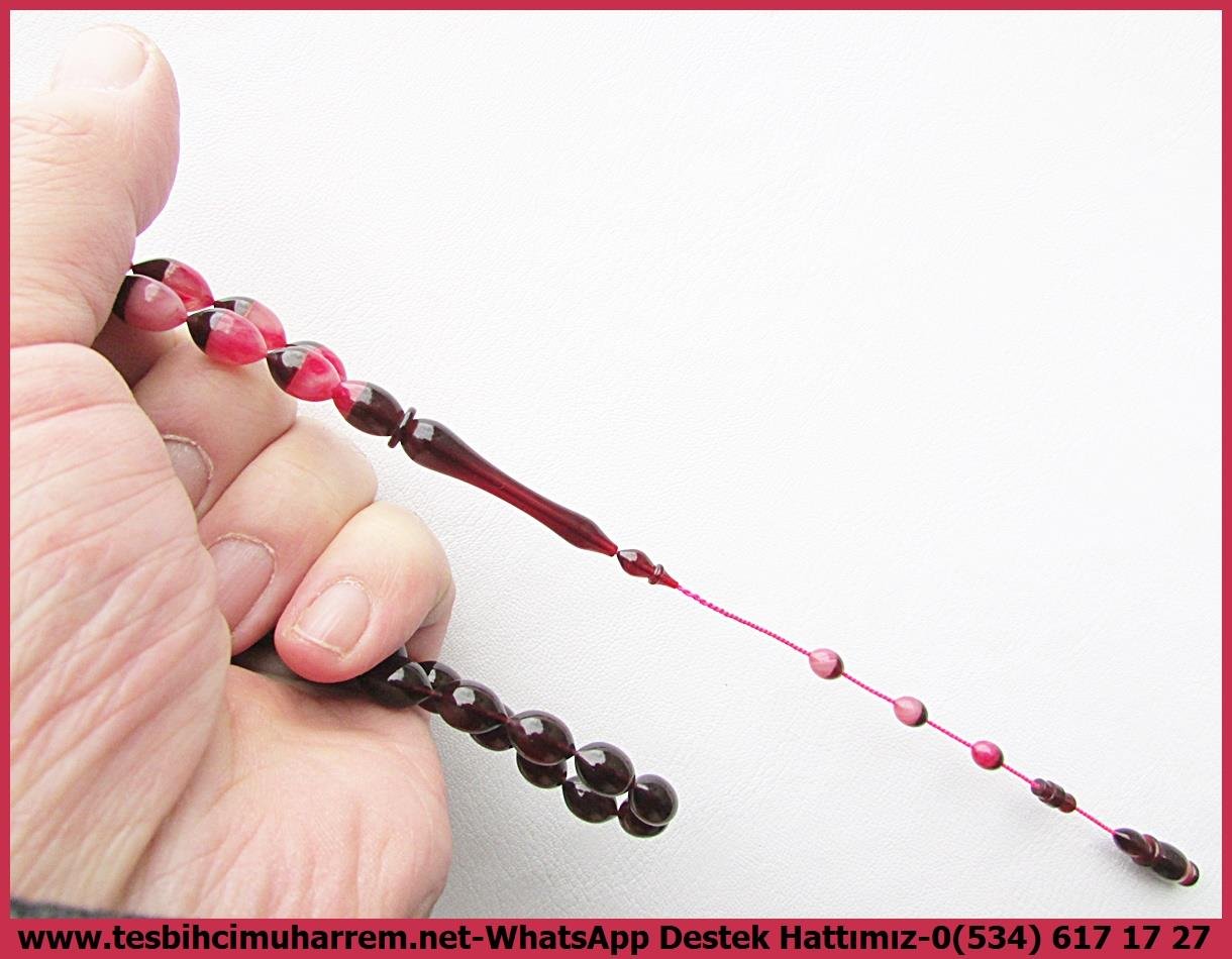 Pembe Kehribar TesbihlerTM13707Çağlar Sefa Özbek Usta Tornası | Çift Renk Süzme Beyzi Kesim Sıkma Kehribar Tespih,