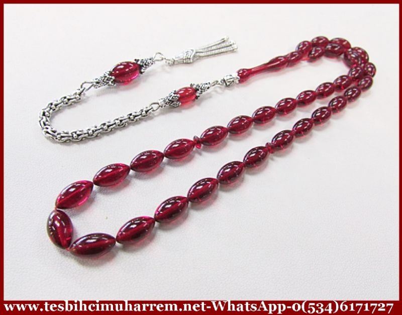ATEŞ KEHRİBAR TESBİH 6x10 mm KAN KIRMIZISI GİBİLİ