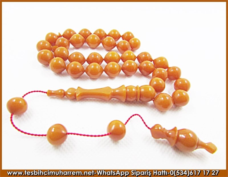 Sıkma Kehribar Tesbih 10*12 mm Kayısı Tonda Burgaçlı