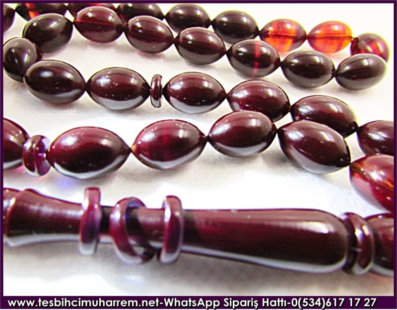 Sıkma Kehribar Tesbih 8*12,5 mm Mor Güllerin Kokusuna