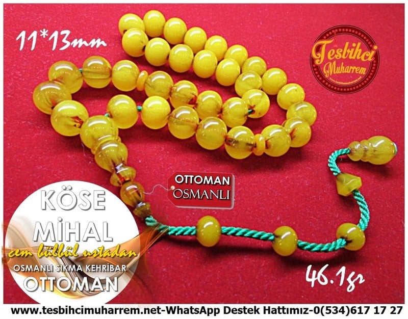 Cem Bülbül Ustadan Kayısı Özel Osmanlı Sıkma Kehribar Tesbih Köse Mihal