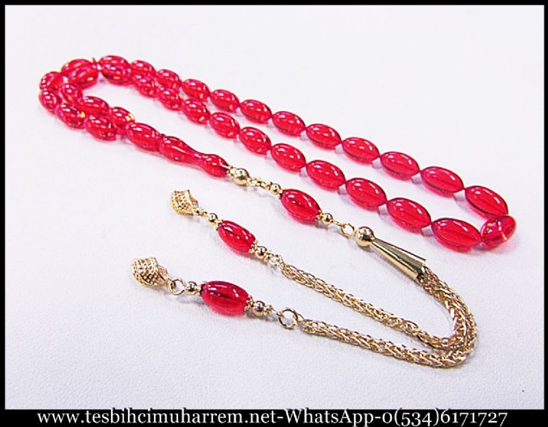 ZAR KEHRİBAR TESBİH 5,5x10 mm ALTIN PÜSKÜLLÜ ACEM KIZI