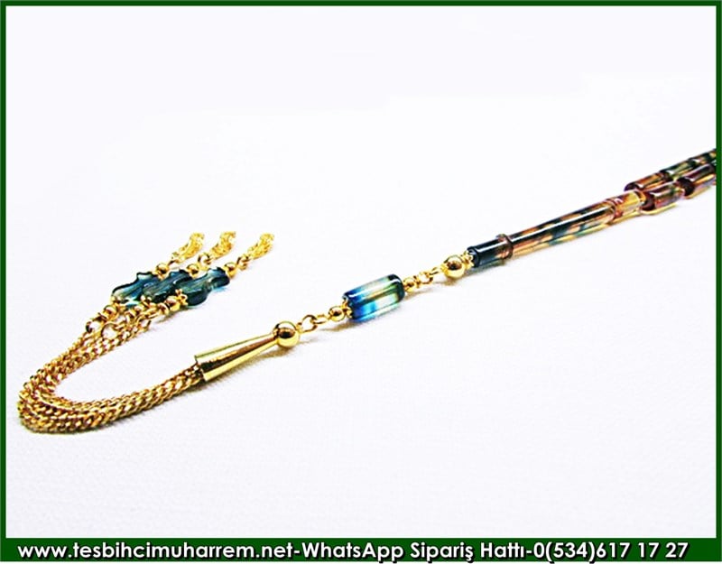 Altın Püsküllü Sıkma Kehribar Tesbih 4,5*9 mm Berfinsu