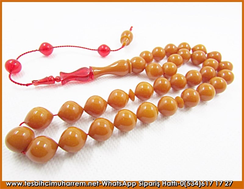 Sıkma Kehribar Tesbih 10*12 mm Kayısı Tonda Mığırcıklı