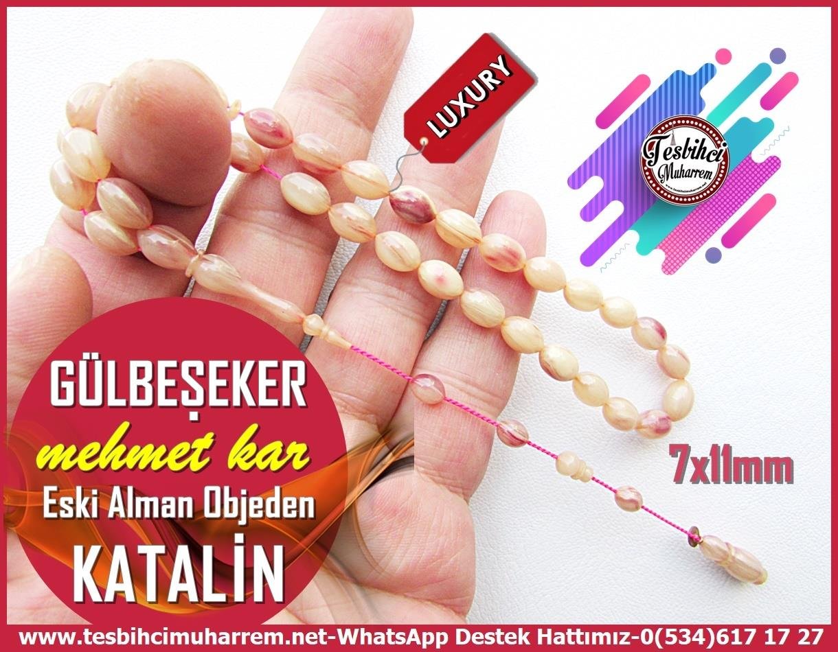 Katalin Ve Bağa TesbihlerTM13733Damarlı Beyzi Kesim Katalin Tesbih Reçelli Allı GüllüTespih Katalin l Eski Alman Antika Objeden Allı Güllü Beyzi Model Gülbeşeker Tesbih