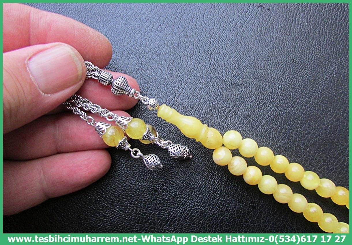  Damla Kehribar TesbihlerTM13987Damla Kehribar Bileklik Tespih | Küre Kesim, Gümüş Püskül, 