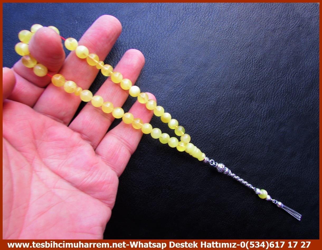  Damla Kehribar TesbihlerTM13449Damla Kehribar Bileklik Tespih | Küre Kesim, Gümüş Püskül, 