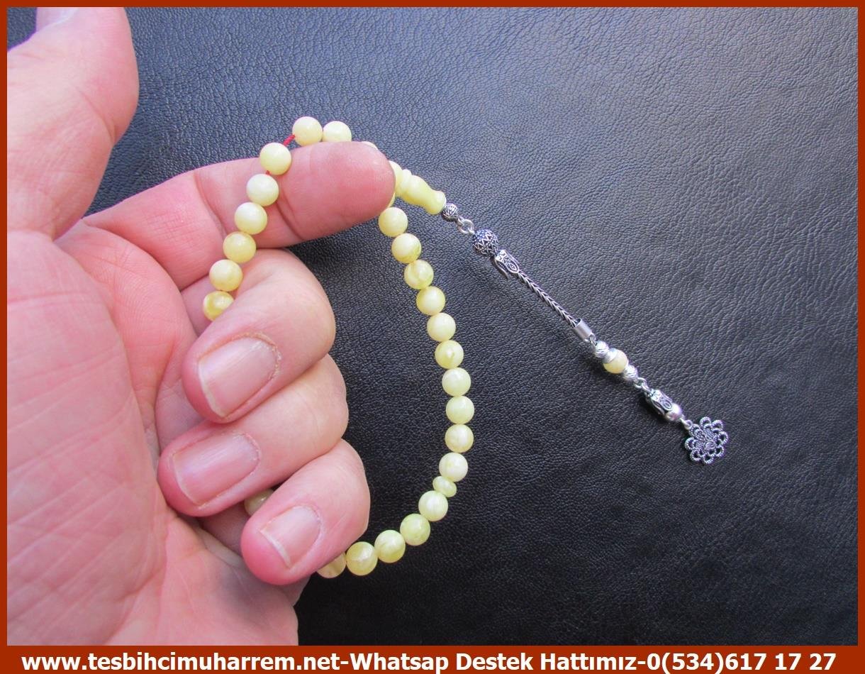  Damla Kehribar TesbihlerTM13450Damla Kehribar Bileklik Tespih | Küre Kesim, Gümüş Püskül, 