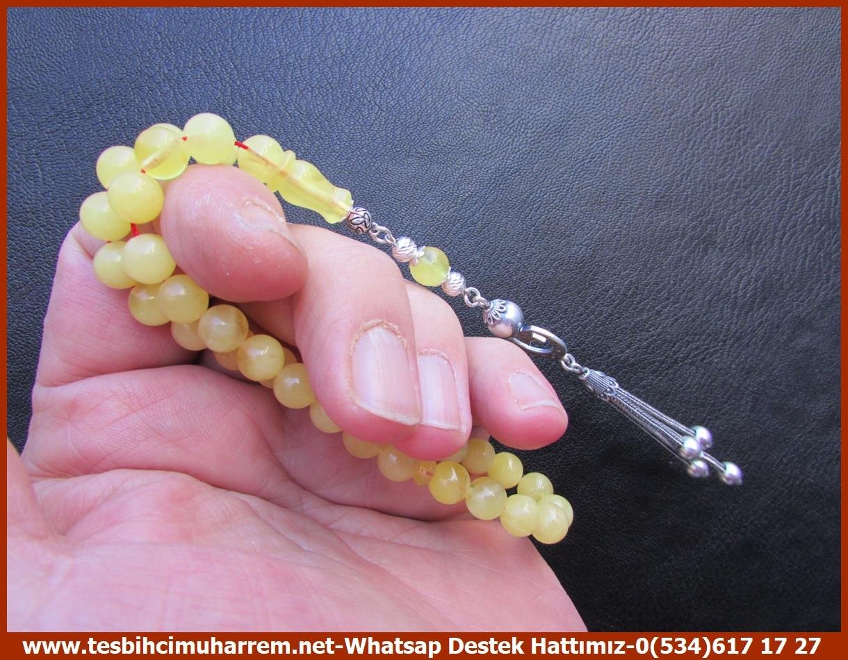  Damla Kehribar TesbihlerTM13451Damla Kehribar Bileklik Tespih | Küre Kesim, Gümüş Püskül, 