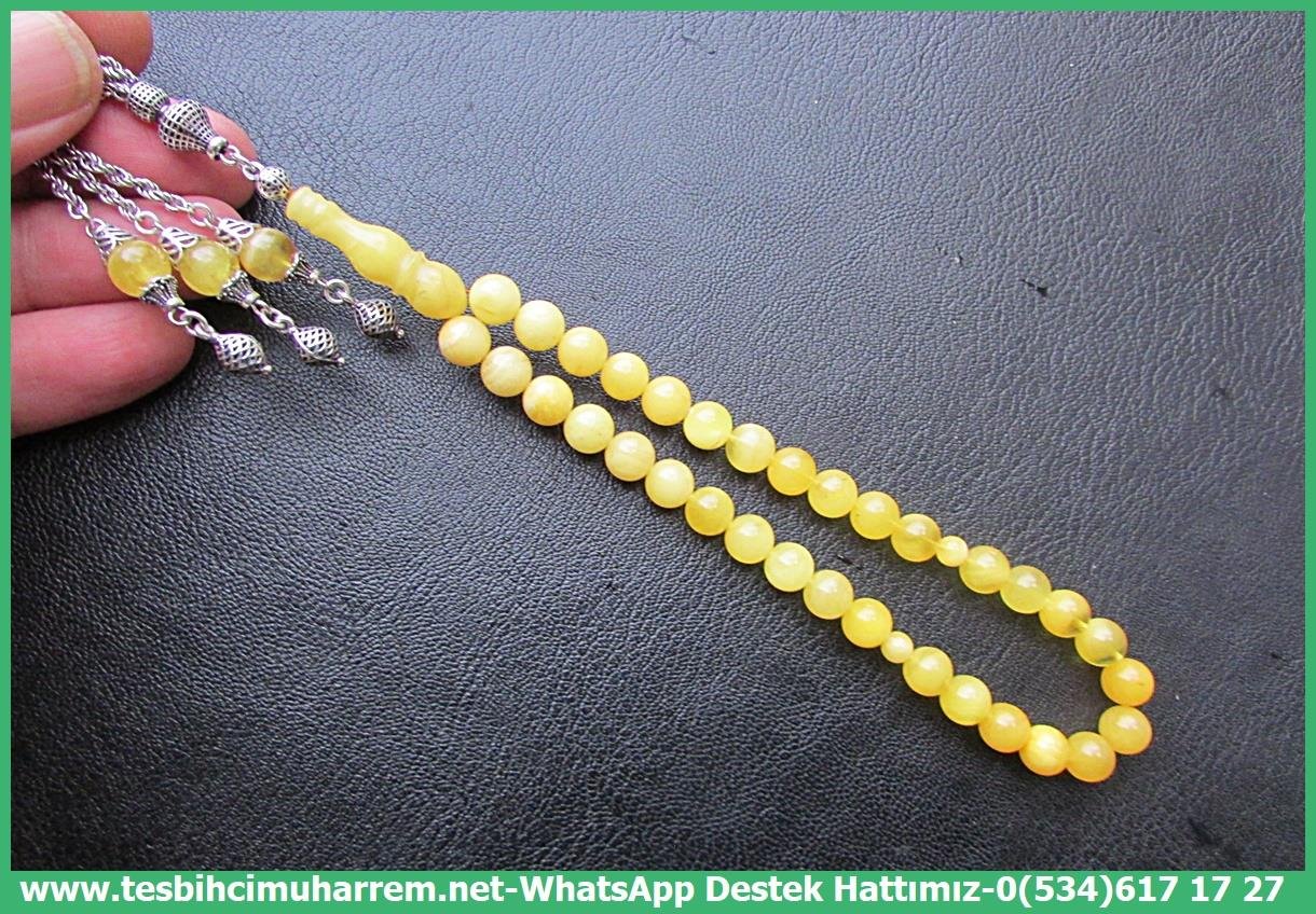  Damla Kehribar TesbihlerTM13987Damla Kehribar Bileklik Tespih | Küre Kesim, Gümüş Püskül, 