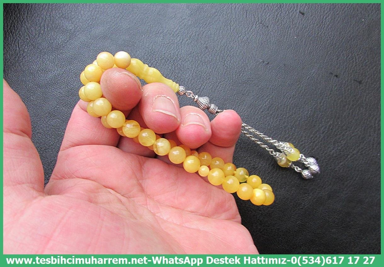  Damla Kehribar TesbihlerTM13987Damla Kehribar Bileklik Tespih | Küre Kesim, Gümüş Püskül, 