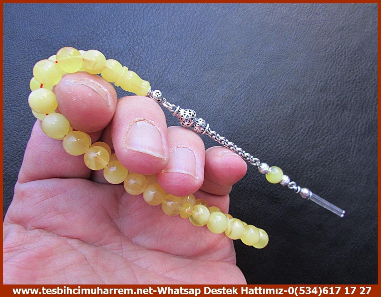  Damla Kehribar TesbihlerTM13449Damla Kehribar Bileklik Tespih | Küre Kesim, Gümüş Püskül, 