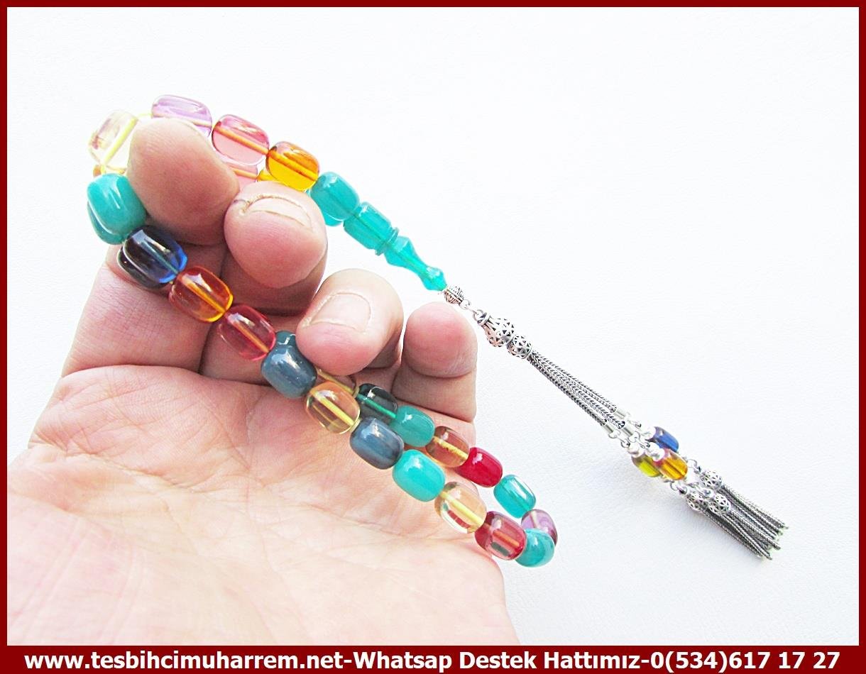 Mozaik Kehribar TesbihlerTM13483Düzgün Baba Usta El İşçiliği Tespih | Curcumix Sıkma-Katalin-Ateş, Renkli Habbeler, Gümüş Püsküllü Kapsül Model 