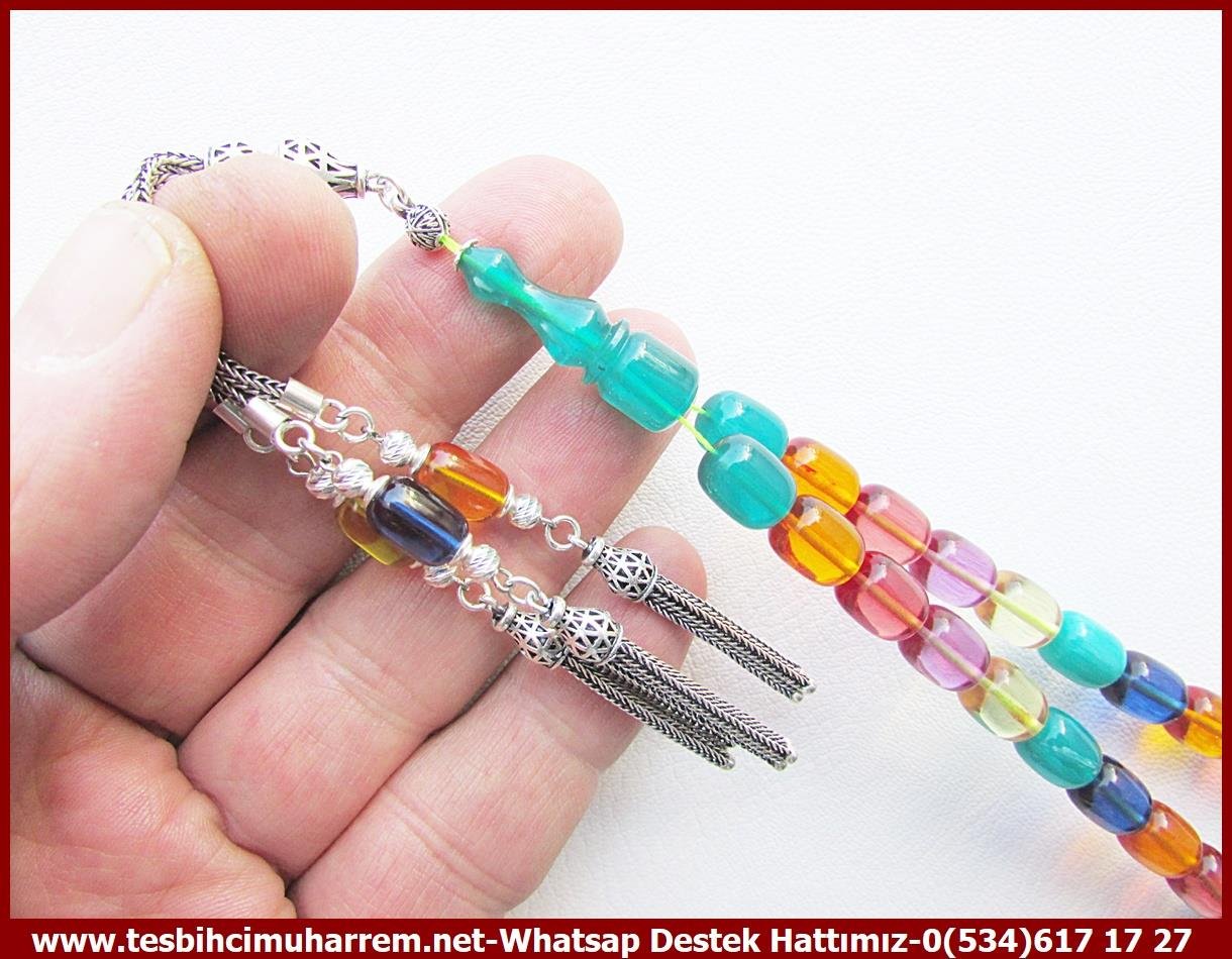 Mozaik Kehribar TesbihlerTM13483Düzgün Baba Usta El İşçiliği Tespih | Curcumix Sıkma-Katalin-Ateş, Renkli Habbeler, Gümüş Püsküllü Kapsül Model 