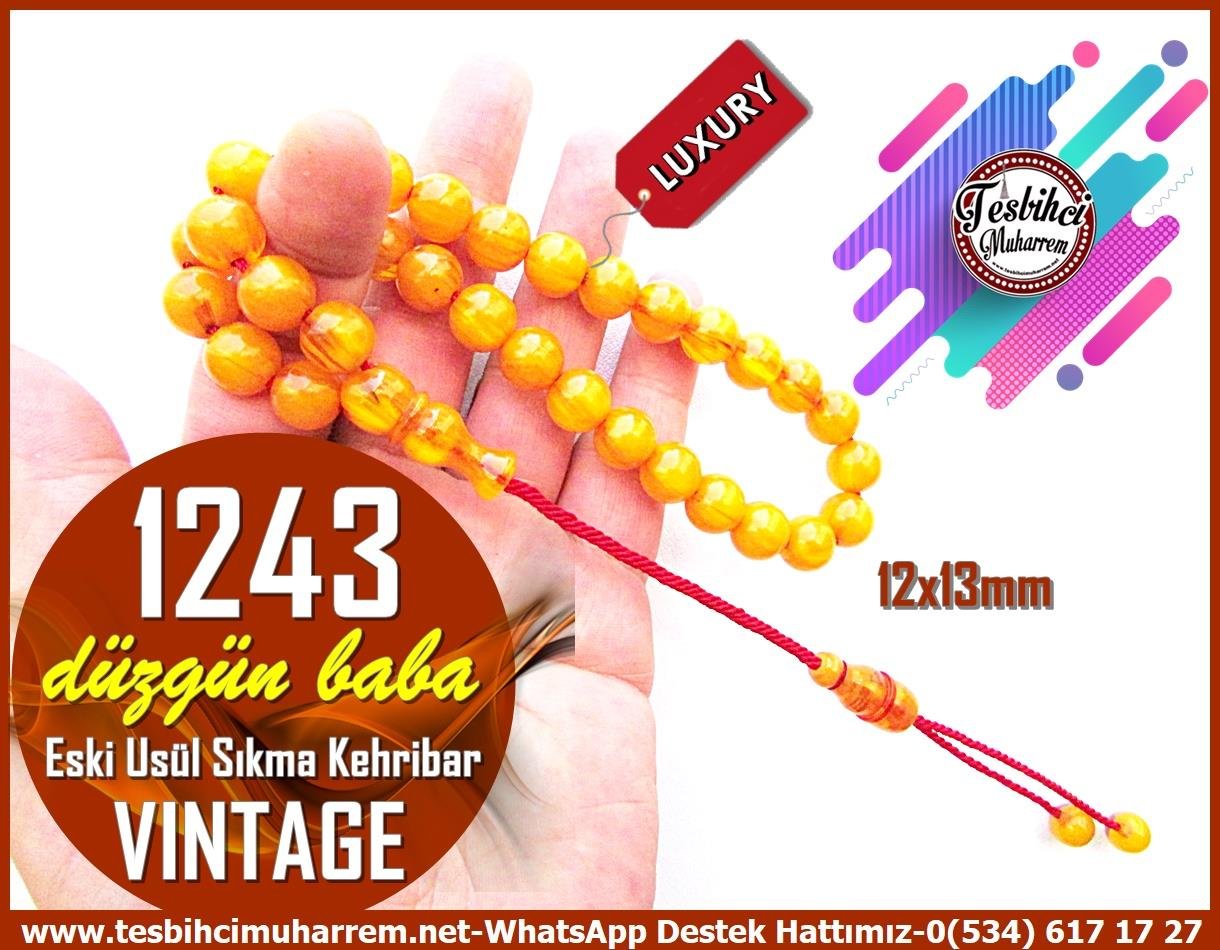 Osmanlı Benzetme Eskitme Eski Usül TesbihlerTM13310Düzgün Baba Usta El İşçiliği Tespih | Eski Usül Osmanlı Form, Kayısı Renk, Sıkma Kehribar 