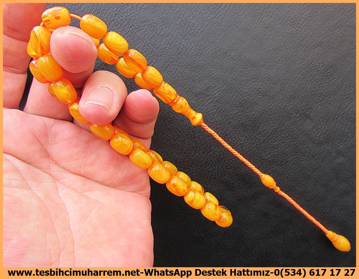 Osmanlı Benzetme Eskitme Eski Usül TesbihlerTM13302Düzgün Baba Usta El İşçiliği Tespih | Eski Usül Osmanlı Form, Kayısı Renk, Sıkma Kehribar 