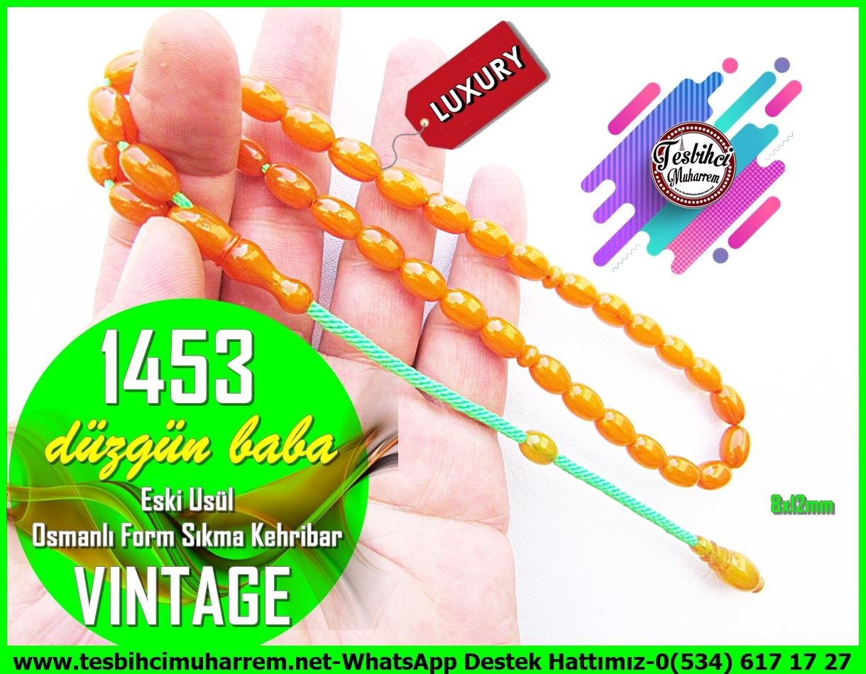 Osmanlı Benzetme Eskitme Eski Usül TesbihlerTM13308Düzgün Baba Usta El İşçiliği Tespih | Eski Usül Osmanlı Form, Kayısı Renk, Sıkma Kehribar 