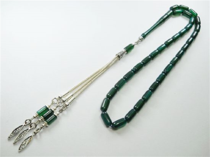 5X10 mm YANAR DÖNER YOSUN YEŞİLİ SIKMA KEHRİBAR TESBİH