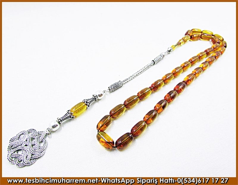  Sıkma Kehribar Tesbih 6*11,5 mm Bal Küpü 
