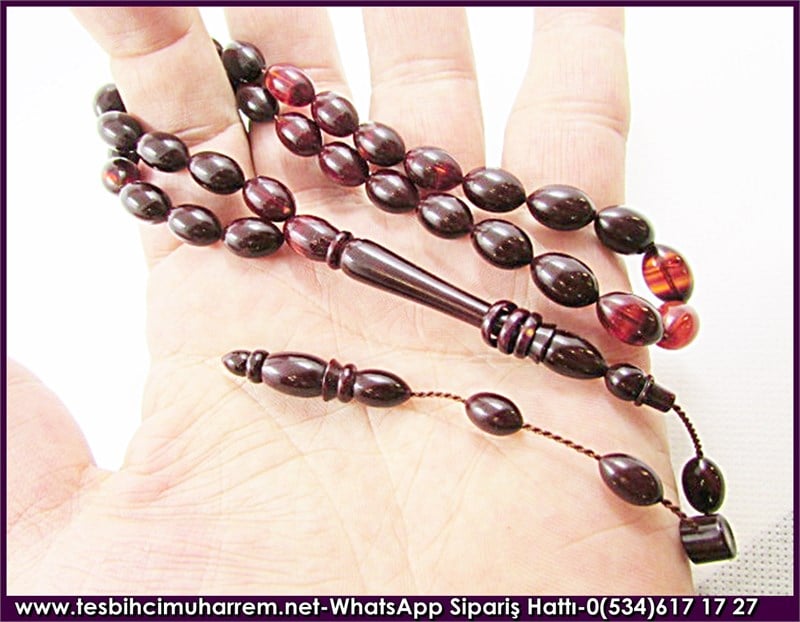 Sıkma Kehribar Tesbih 8*12,5 mm Mor Güllerin Kokusuna