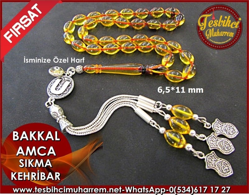 Sıkma Kehribar Tesbih 6,5*11 mm Bakkal Amca