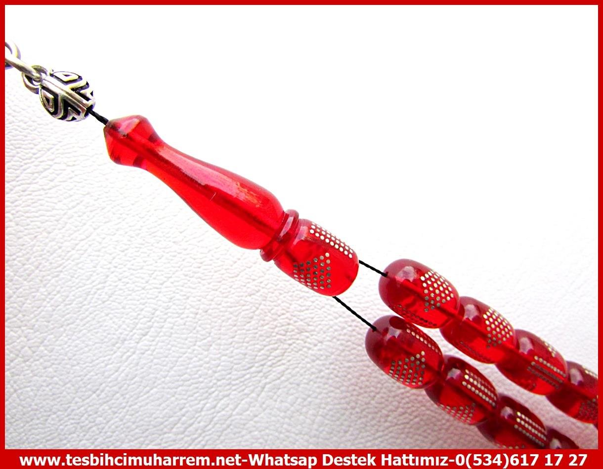 Ateş Kırmızı Ton TesbihlerTM13571Erzurumlu Sırrı Usta Tornası Tespih | Ateş Kehribar, Gümüş Çakım, Gümüş Püskül, Kırmızı, 
