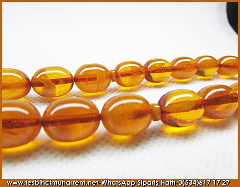 Eski Usül Sıkma Kehribar Tesbih 9*11,5 mm Asil Yalnızlık 