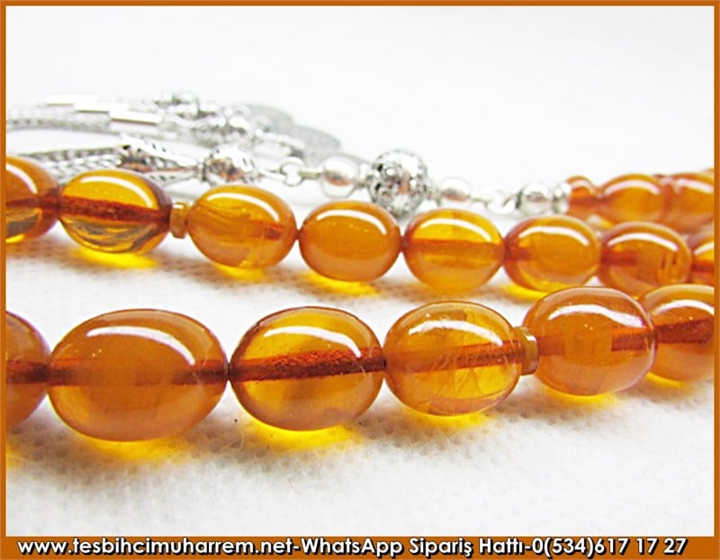 Eski Usül Sıkma Kehribar Tesbih 9*11,5 mm Asil Yalnızlık 