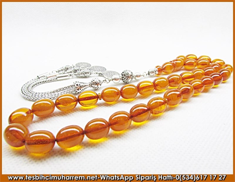 Eski Usül Sıkma Kehribar Tesbih 9*11,5 mm Asil Yalnızlık 
