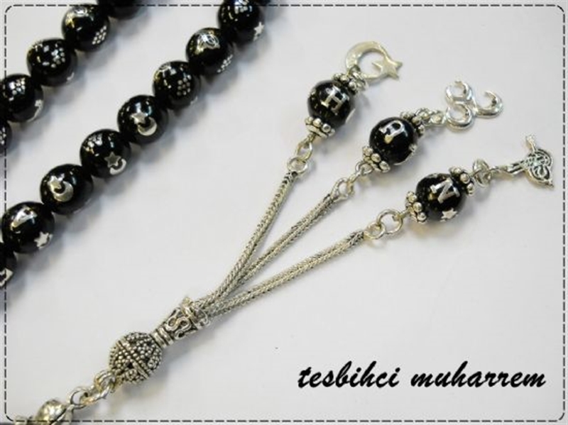 AY YILDIZ VE TUĞRA İŞLEME NATUREL OLTU TAŞI YARMA İSİM İŞLEME TESBİH