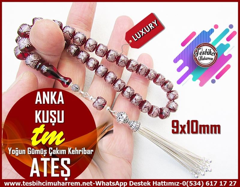 Ateş Kırmızı Ton TesbihlerTM12281Gümüş Püskül Yoğun Gümüş Çakım Kırmızı Ateş Kehribar Tesbih Anka KuşuGümüş Püskül Yoğun Gümüş Çakım Kırmızı Ateş Kehribar Tesbih Anka Kuşu