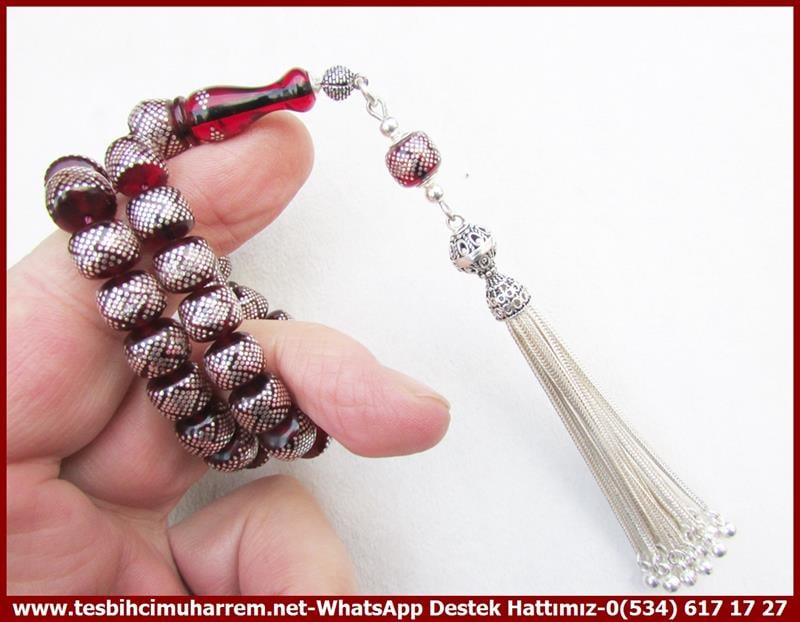 Ateş Kırmızı Ton TesbihlerTM12281Gümüş Püskül Yoğun Gümüş Çakım Kırmızı Ateş Kehribar Tesbih Anka KuşuGümüş Püskül Yoğun Gümüş Çakım Kırmızı Ateş Kehribar Tesbih Anka Kuşu