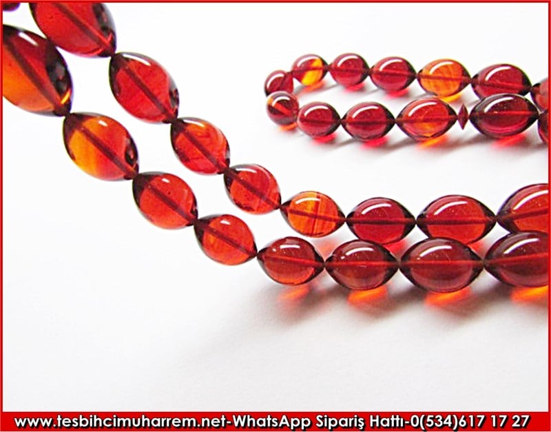 Gümüş Püsküllü Çaysak Sıkma Kehribar Tesbih 8*11 mm Giden Candan 