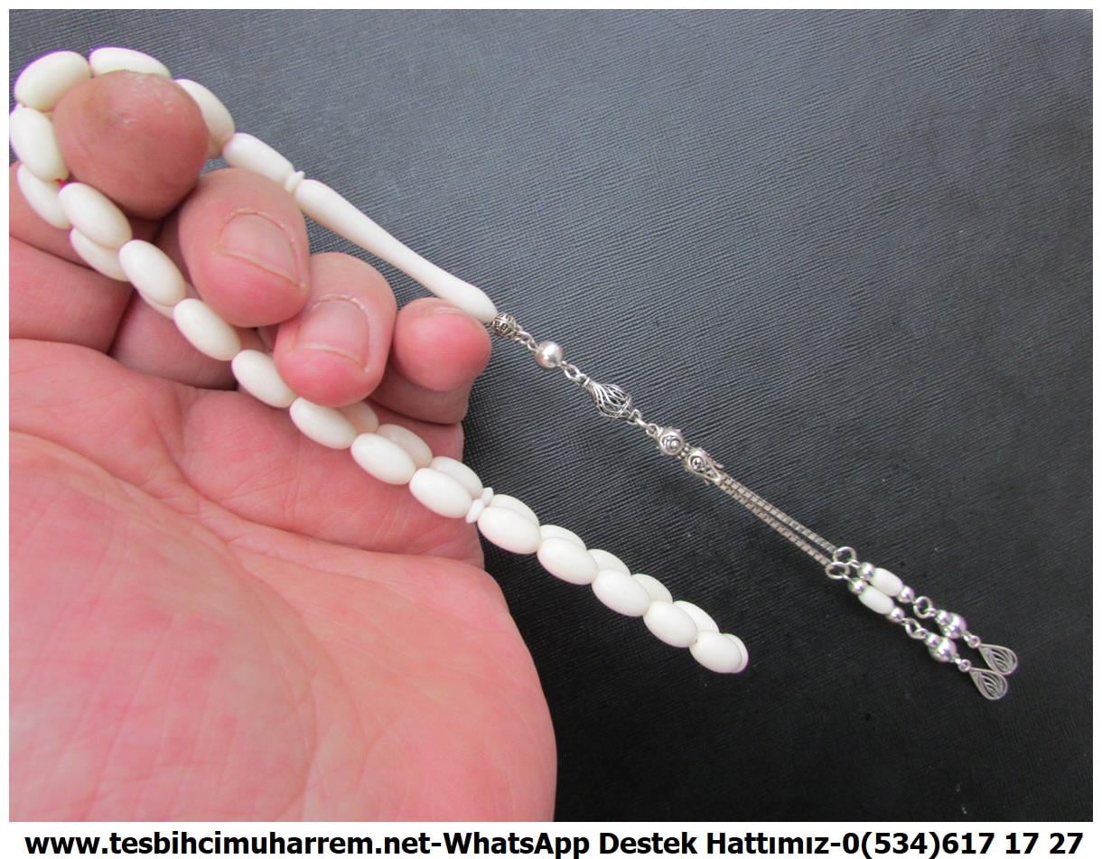 Deve Kemiği TesbihTM13185Gümüş Tasarım Doğal Deve Kemiği Tesbih SevdalukTespih Deve Kemiği I Badem Kesim Gümüş Tasarım Beyaz Gölge Tesbih 