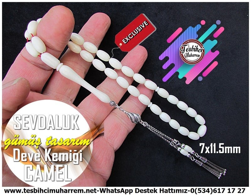 Deve Kemiği TesbihTM12135Gümüş Tasarım Doğal Deve Kemiği Tesbih SevdalukGümüş Tasarım Doğal Deve Kemiği Tesbih Sevdaluk