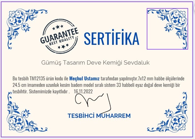 Deve Kemiği TesbihTM12135Gümüş Tasarım Doğal Deve Kemiği Tesbih SevdalukGümüş Tasarım Doğal Deve Kemiği Tesbih Sevdaluk