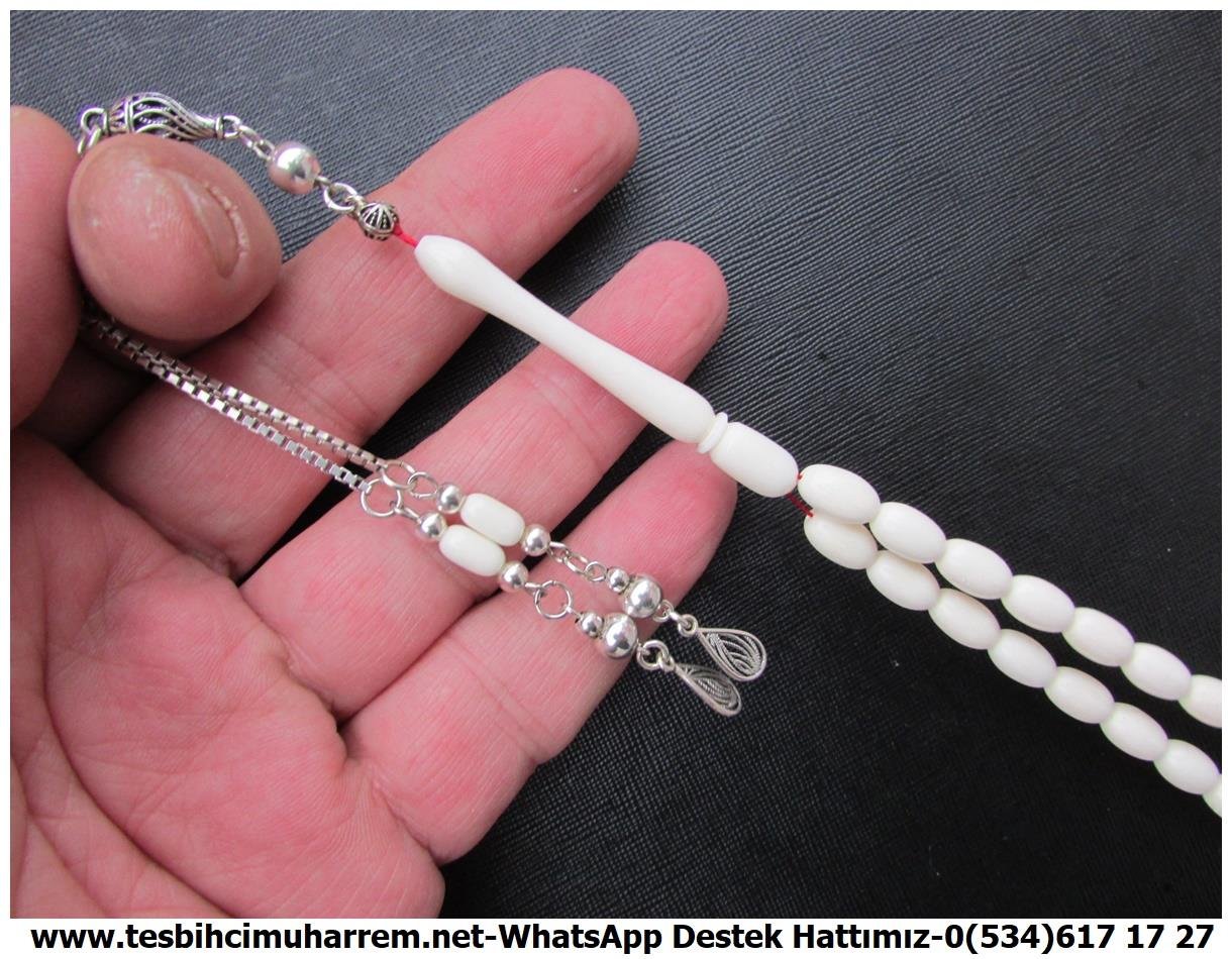 Deve Kemiği TesbihTM13185Gümüş Tasarım Doğal Deve Kemiği Tesbih SevdalukTespih Deve Kemiği I Badem Kesim Gümüş Tasarım Beyaz Gölge Tesbih 