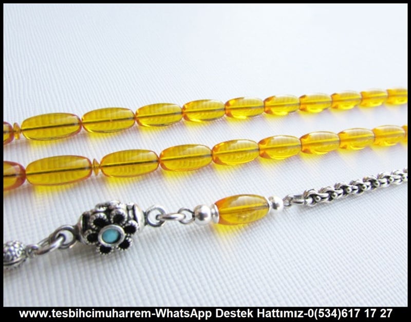 Gümüş Tasarım Su Damlası Uzun Kapsül Ateş Kehribar Tesbih  Derbeder 